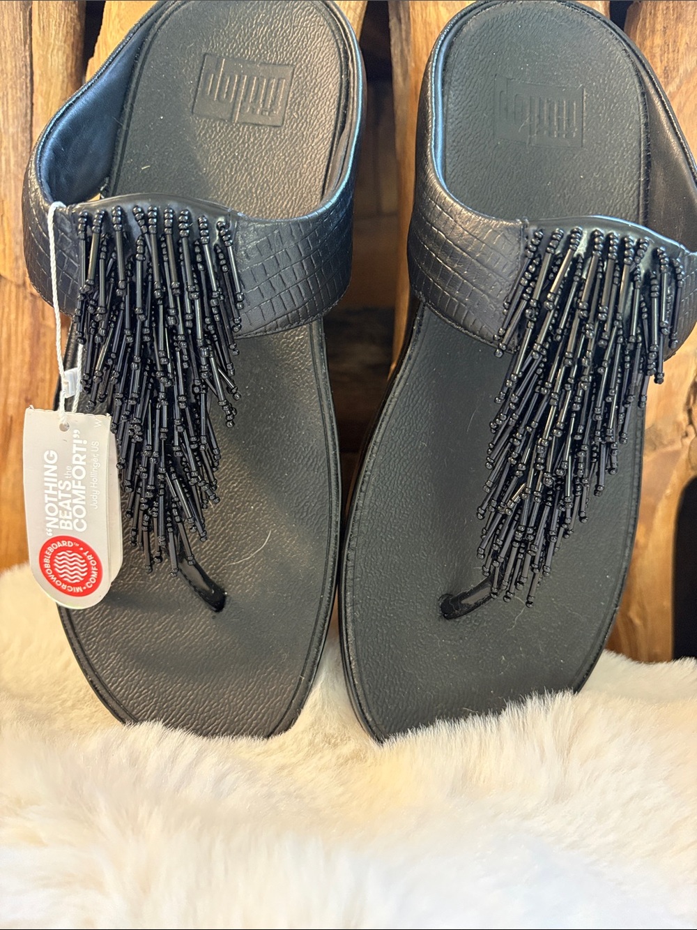 FitFlop Black Beaded Toe-Post Sandals